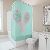 Pastel Heart Tennis Player Racquets Ball Blue Duschvorhang (Beispiel)