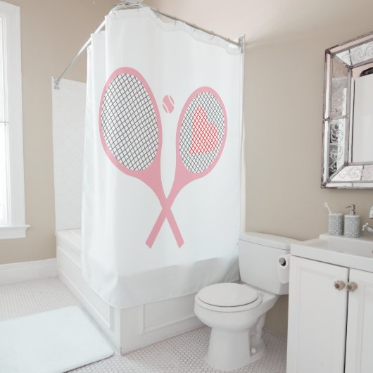 Pastel Heart Tennis Player Racquets Ball Design Duschvorhang (Beispiel)