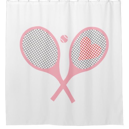 Pastel Heart Tennis Player Racquets Ball Design Duschvorhang (Vorderseite)