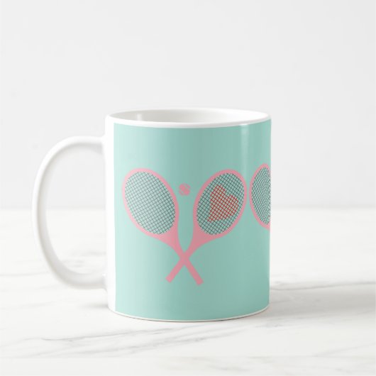 Pastel Heart Tennis Player Racquets Ball Design Kaffeetasse (Links)