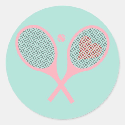 Pastel Heart Tennis Player Racquets Ball Design Runder Aufkleber (Vorderseite)
