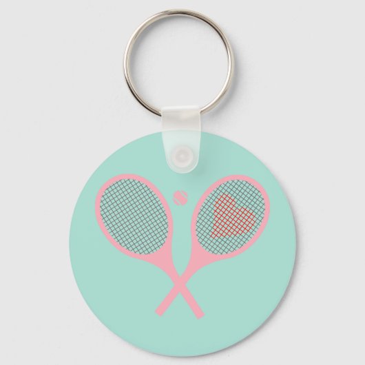Pastel Heart Tennis Player Racquets Ball Design Schlüsselanhänger (Vorderseite)