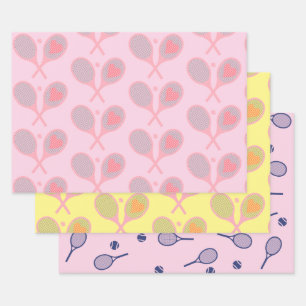 Pastel Heart Tennis Player Racquets Ball Preppy Geschenkpapier Set