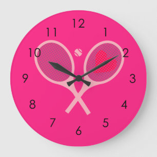 Pastel Heart Tennis Player Racquets Pink Girl  Große Wanduhr