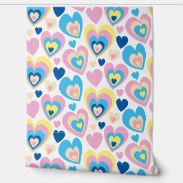 Pastel Hearts Cute Romantic Groovy Delicate Blue. Tapete