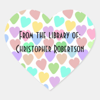 Pastel Hearts Design Buchzeichen Herz-Aufkleber
