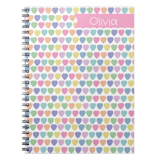 Pastel Hearts Monogramed Valentine Notebook Notizblock (Vorderseite)