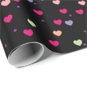 Pastel Hearts Muster auf schwarz Geschenkpapier (Rolleneckpunkt)