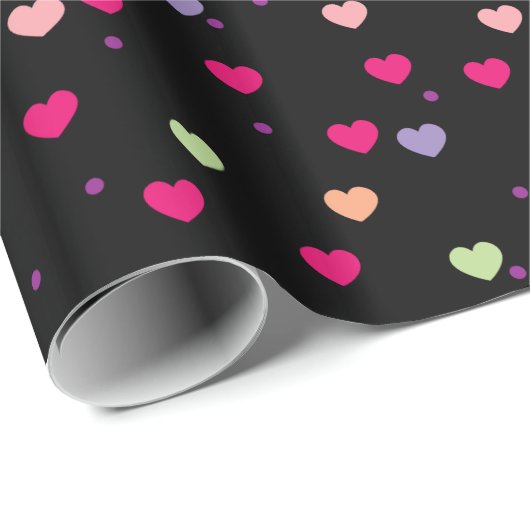 Pastel Hearts Muster auf schwarz Geschenkpapier (Rolleneckpunkt)