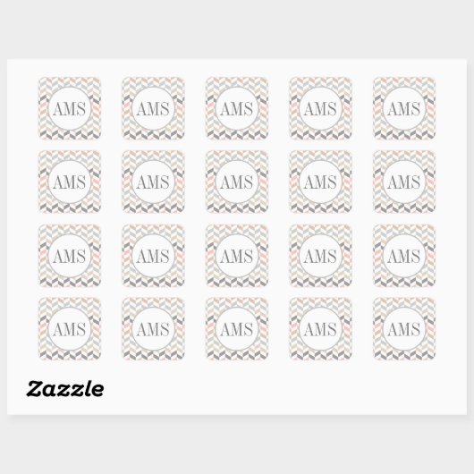Pastel Herringbone Monogramm Quadratischer Aufkleber (Blatt)