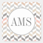 Pastel Herringbone Monogramm Quadratischer Aufkleber (Vorderseite)