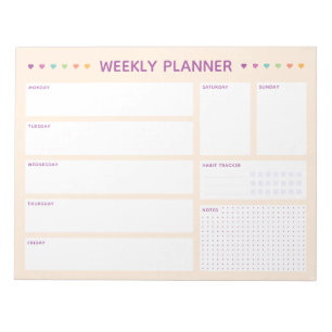 Pastel-Herz-Wochenplaner-Notizblock Notizblock