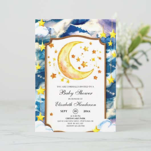 Pastel Himmlisch Celestial Baby Dusche Einladung (Stehend Vorderseite)