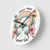 Pastel Hippie "Happy Mind Happy Life" Runde Wanduhr (Winkel)