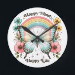 Pastel Hippie "Happy Mind Happy Life" Runde Wanduhr<br><div class="desc">Pastel Hippie "Happy Mind Happy Life" Kopfkissen</div>