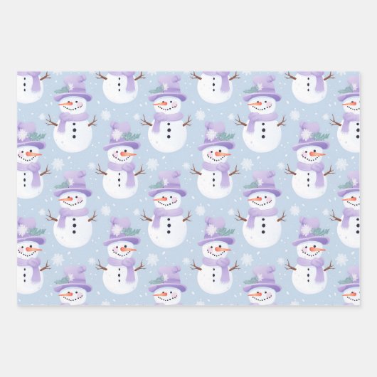 Pastel Holiday Snowman Ergänzendes Set von 3 Niedl Geschenkpapier Set (Vorderseite)