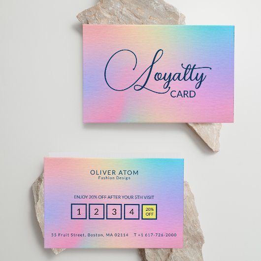 Pastel Holographic Elegante Script Clothing Store Treuekarte