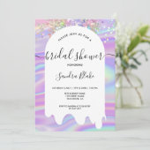 Pastel Holographic Glitzer Tropfens Brautparty Einladung (Stehend Vorderseite)
