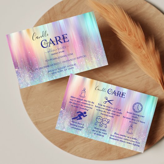 Pastel Holographic Modern Candle Care Visitenkarte
