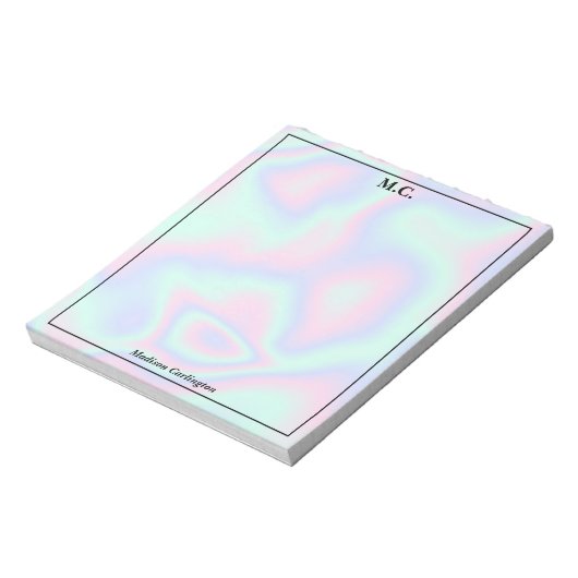 Pastel Holographic Texture Monogram Initials Notizblock (Rotiert)