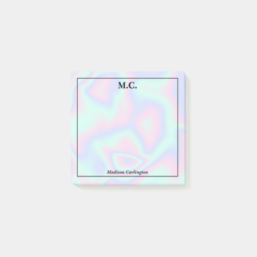 Pastel Holographic Texture Monogram Initials Post-it Klebezettel (Vorderseite)