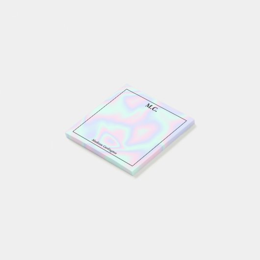 Pastel Holographic Texture Monogram Initials Post-it Klebezettel (angewinkelt)