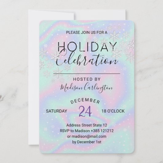 Pastel Holographic Texture Snowflakes Holiday Einladung (Vorderseite)