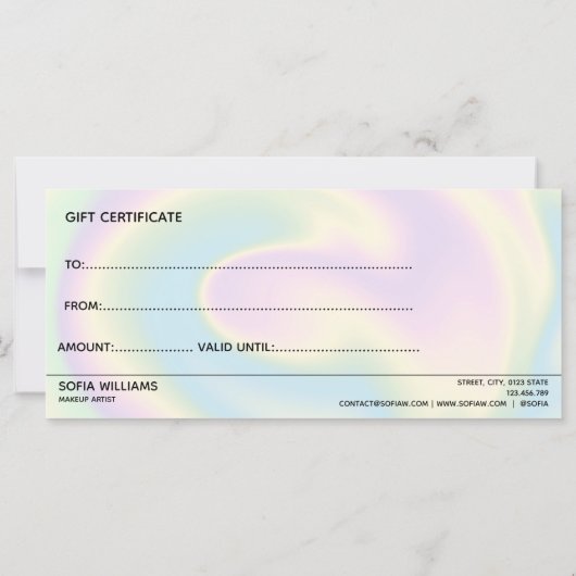 Pastel Holographic Unicorn Moderne Geschenkkarte (Rückseite)