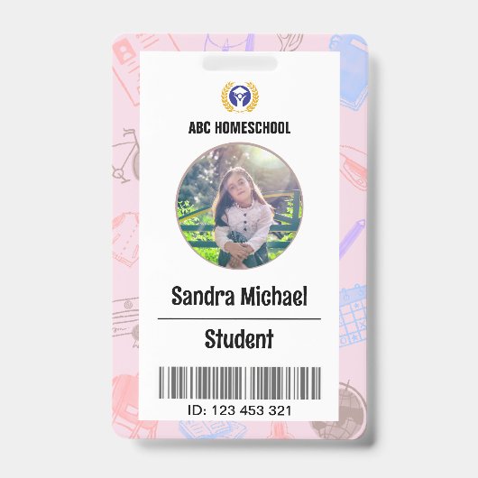 Pastel Homeschool Student ID Card mit Foto & Bar Ausweis (Vorderseite)