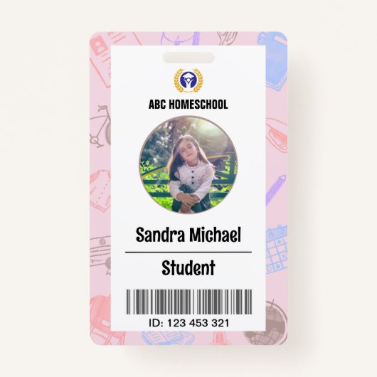 Pastel Homeschool Student ID Card mit Foto & Bar Ausweis (Vorderseite)