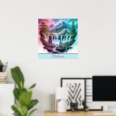 Pastel Horse Waterfall Fantasy Landschaft Poster (Heimbüro)