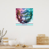 Pastel Horse Waterfall Fantasy Landschaft Poster (Küche)