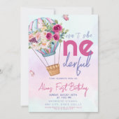 Pastel Hot Air Ballon 1. Geburtstag Einladung (Vorderseite)