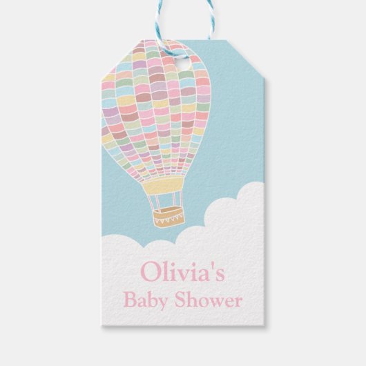 Pastel Hot Air Balloon Baby Showmarke Geschenkanhänger (Vorderseite)