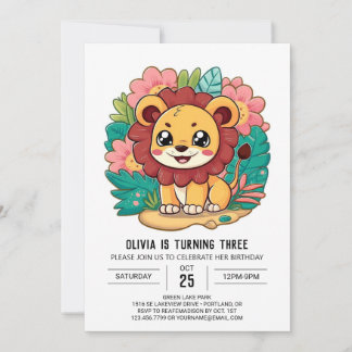 Pastel Hübsch Lion Digital Geburtstag Einladung