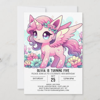 Pastel Hübsch Unicorn Digitaler Geburtstag Einladung