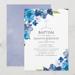 Pastel Hues of Blue Floral Taufe oder Christening Einladung