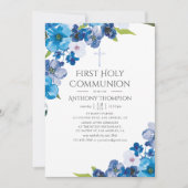 Pastel Hues of Blue Floral Taufe oder Christening Einladung (Vorderseite)
