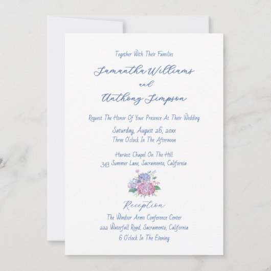Pastel Hydrangea Blume Hochzeit Einladung (Rückseite)