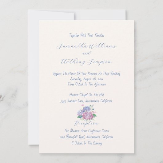 Pastel Hydrangea Blume Hochzeit Einladung (Rückseite)
