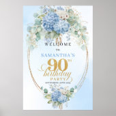 Pastel Hydrangea Eucalyptus 90th birthday welcome Poster (Vorne)