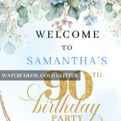 Pastel Hydrangea Eucalyptus 90th birthday welcome Poster