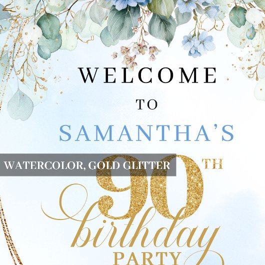 Pastel Hydrangea Eucalyptus 90th birthday welcome Poster
