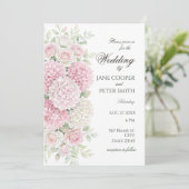 Pastel hydrangeas and roses Budget Wedding Einladung (Stehend Vorderseite)