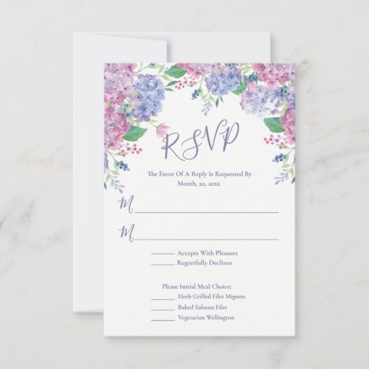 Pastel Hydrangeas, Blumenhochzeit RSVP Karte (Vorderseite)