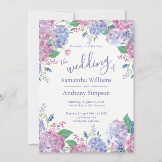 Pastel Hydrangeas Floral Wedding Einladung (Vorderseite)