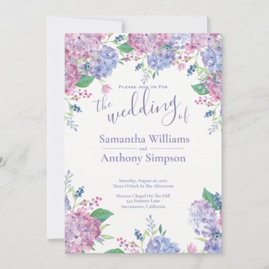 Pastel Hydrangeas Floral Wedding Einladung (Vorderseite)