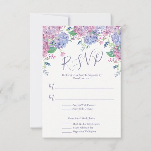 Pastel Hydrangeas Floral Wedding RSVP Karte (Vorderseite)
