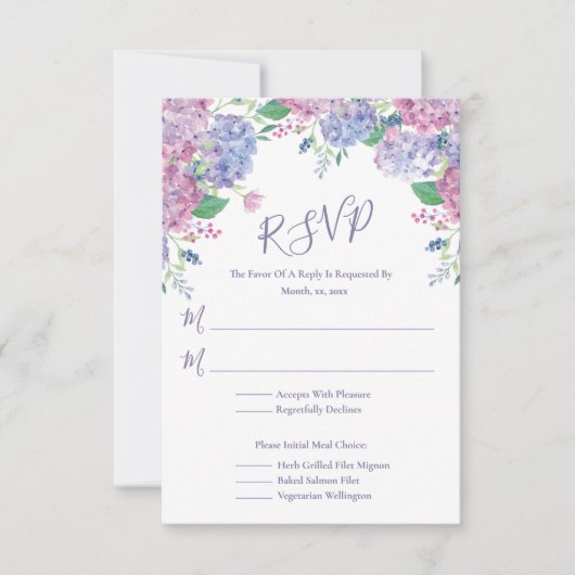 Pastel Hydrangeas Floral Wedding RSVP Karte (Vorderseite)
