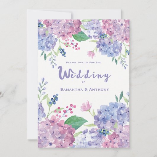 Pastel Hydrangeas Lila Wedding Einladung (Vorderseite)